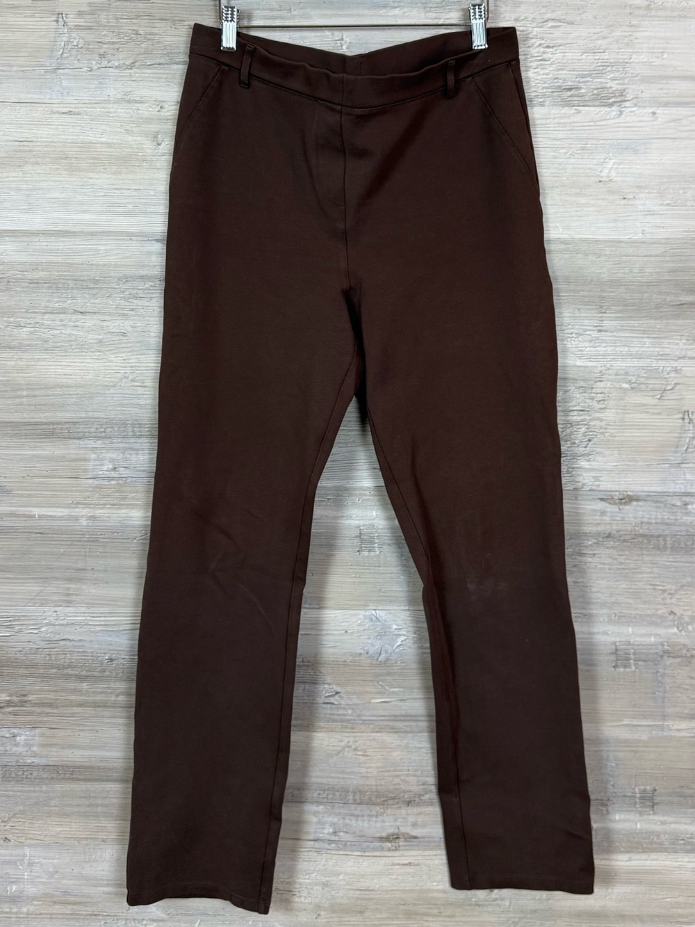 Quince Ponte Straight Leg Pull-On Pants L Brown Office Professional